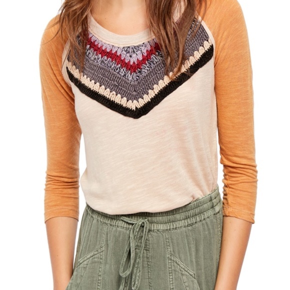 Free People Spring bound crochet Henley top NWT - Picture 7 of 8
